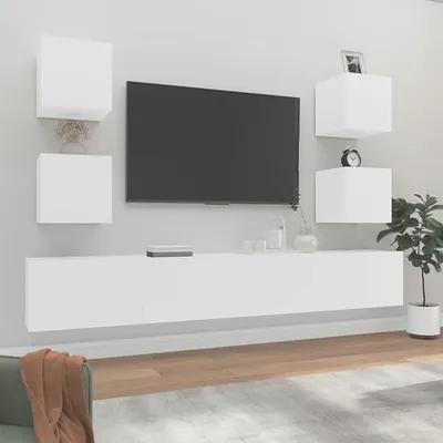 Produktbild von 6-TLG. TV-Schrank-Set, Wohnwand Wohnzimmer, Jugendzimmer Komplett Set, Schrankwand Wohnzimmer, Tv-möbel & Phonomöbel, Weiß Holzwerkstoff
