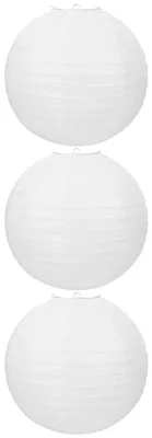Zdjęcie produktu dla Okrągły, biały abażur papierowy, średnica 25 cm, zestaw 3 sztuk, do zawieszenia i malowania