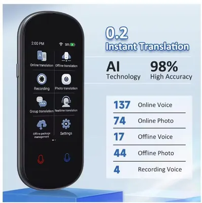 Produktbild von Instant AI Voice Translator Tragbarer 3,1-Zoll-Touchscreen Echtzeit-Übersetzer mit Aufnahmefunktion und Foto für Reisen, Lernen und Meetings