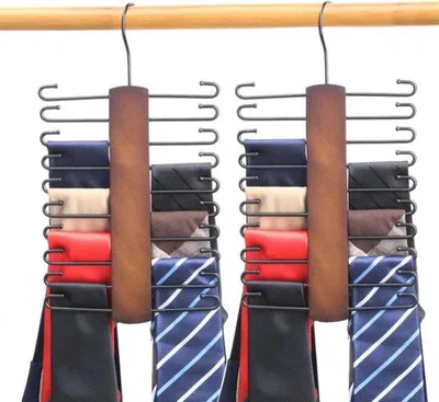 Produktbild von Famanu Halter 360 Grad drehbar - 20 Metallhaken für Krawatten, Gürtel und Schals - Walnussfarbe