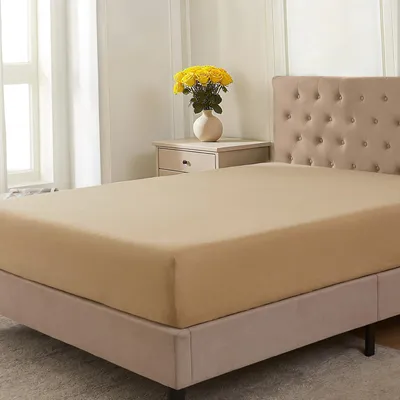 Productafbeelding van Spreeiklaken 180 x 200 cm, 100% katoenen jersey, gecertificeerd volgens , geschikt voor matrassen tot 25 cm hoog, zandkleurig
