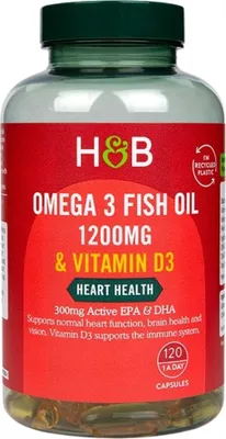 Produktbild von Омега 3 Рибено масло + Витамин Д3 (Omega 3 Fish Oil + D3) 1200mg 120 капсули, H&B