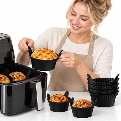Produktbild von Silikon Förmchen für Airfryer, 8 Stück, Muffinförmchen BPA-frei, antihaftend & wiederverwendbar, spülmaschinengeeignet, für Backofen & Mikrowelle