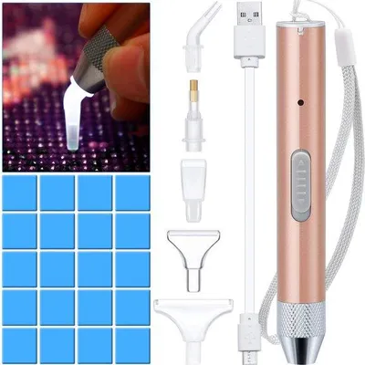 Produktbild von Diamanten-Malstift, Lichtbohrer mit 5D DIY-Diamanten-Malerei, 20 Stück Klebstoff, 5 Ersatzköpfe