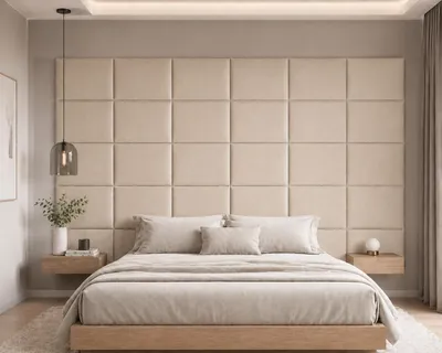 Productafbeelding van SOFELLO, set van 10 gestoffeerde wandpanelen, 30x30 cm, beige. Wandkussens, hoofdeind voor bed, akoestische panelen