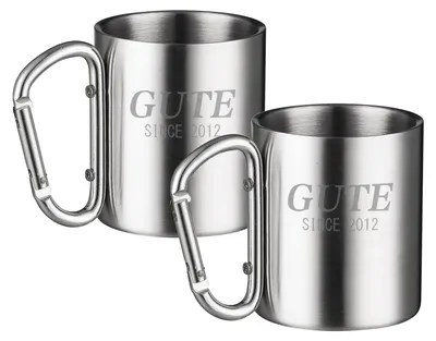 Image de Tasse de camping en acier inoxydable avec mousqueton - Set de 2