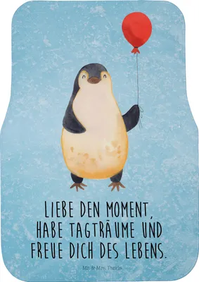 Produktbild von Mr. & Mrs. Panda Automatte Pinguin Luftballon - Eisblau - Geschenk, Fußmatte Auto, Geschenkidee, Teppich, Liebe, Freundin, Fürs, Motivation, Auto-Fußmatte