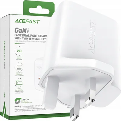Obrázek produktu pro Nabíječka do zásuvky UK A32 GaN, dva porty USB-C, PD, 50W, UK zástrčka, bílá