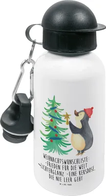 Produktbild von Mr. & Mrs. Panda Wasserflasche Pinguin Weihnachtsbaum - Weiß - Geschenk, Trinkflasche, Kinder, Sportflasche, Weihnachten, Kindergarten, Trinkbehälter, Winter