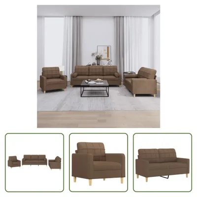 Produktbild von The Living Store 3-tlg. Sofagarnitur mit Kissen Braun Stoff