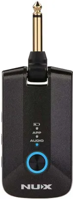 A black Nux Mighty Plug Pro Amp-Plug headphone amplifier is shown against a white background.