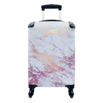 Produktbild von MuchoWow® Koffer Handgepäck Trolley Rollkoffer Kleine Reisekoffer mit 4 Rollen - Marmor - Blau - Gold - Lila - Cabin Size < 55x40x23 cm & 55x40x20 cm - Fotokoffer - Kabinenkoffer - Boardgepäck - Reise-Box - Reisekoffer - Reisegepäck - Koffer mit Bild - Trolley für Kinder