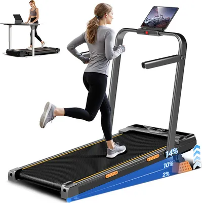 Image de Tapis de course pliable ROBORE X5F avec inclinaison – Moteur silencieux de 2,5 CV, capacité de charge jusqu'à 150 kg, 4 modes (marche, marche rapide, jogging, course), installation sous un bureau