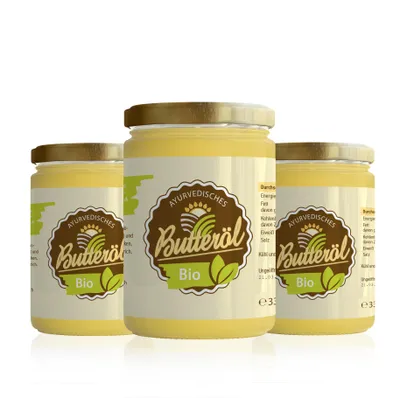 Produktbild von LaFiNa  Ghee Butteröl 330g | 3x330g Kombipaket | Ayurveda Weidemilch-Butter | Hocherhitzbar bis 250°C laktosefrei | Premium Butterschmalz