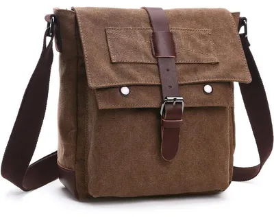 Productafbeelding van Heren schoudertas - Draagriem - 28x24x9.5 cm - Schoudertas - Vintage laptop tas van canvas - Schoudertas voor werk en school - Bruin