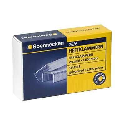 Produktbild von Soennecken Heftklammern 3147 26/6 verzinkt 1.000 St./Pack.