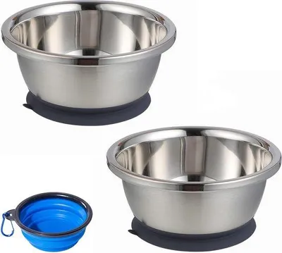 Produktbild von Famanu Set von 2 Edelstahl-Hundenäpfen mit rutschfester Saugbasis - Für Hundefutter und Wasser - Geeignet für kleine, mittelgroße und große Hunde