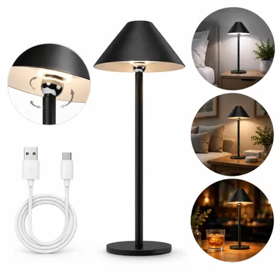 Produktbild von Kabellose Dimmbare LED Akku Tischleuchte Touch Tischlampe Lampe Wohnzimmer Nachttischlampen Dreifarbiges Licht Schwarz
