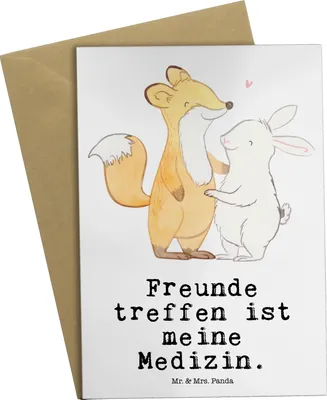 Produktbild von Mr. & Mrs. Panda Klappkarte Fuchs Hase Freunde treffen - Weiß - Geschenk, osterkarten, weihnachtskarten, einladungskarten, vatertagskarte, Grußkarten, dankeskarten