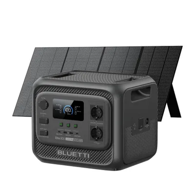 Zdjęcie produktu dla Generator słoneczny BLUETTI Elite 300 z panelem słonecznym 350 W, zapasowym akumulatorem LiFePO4 3014,4 Wh z wyjściami AC 2400 W, stacją zasilającą 3 kWh do domu i kampera