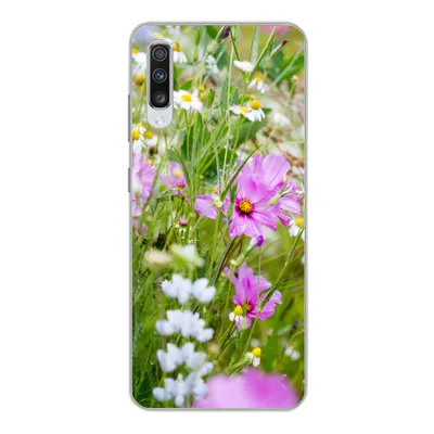 Produktbild von MuchoWow® Handyhülle Schutzhülle Hülle für Samsung Galaxy A70 Blumen - Natur - Grün - Gras - Lila - Weiß Silikon Softcase Handy Hülle - Schutzhaube