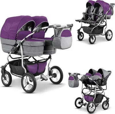 Produktbild von Zwillingskinderwagen Twin Star 4 in 1 Set in Lavendel-Grau - 13 Teile - in 16 Farben erhältlich