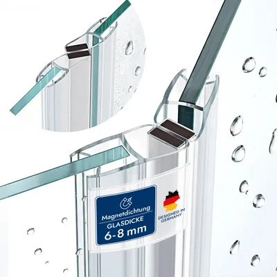 Produktbild von Bagnoxx 2x 2m Duschdichtung versetzt, Magnet Dichtung für Duschkabine, 6mm Glasstärke, 135 & 180 Grad, transparent, magnetische Duschtürdichtung an Glastür oder Schiebetür, einseitige Öffnung