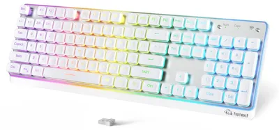 Immagine prodotto di Tastiera per computer wireless RGB con tastierino numerico, layout QWERTY, colore bianco