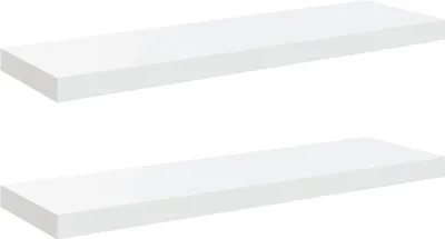Two white shelves are shown against a white background.