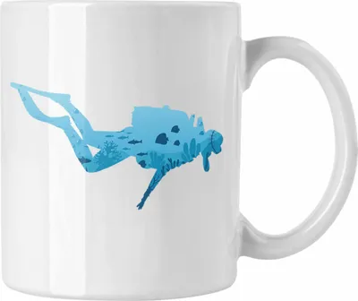Produktbild von Trendation - Taucher Grafik Tasse Geschenk für Tauchlehrer Geschenkidee Lustig Tauchen Tauchsport Meer See (Weiß)