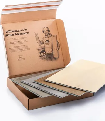 Produktbild von Mega Holz Designboden Musterpaket – 4 Vinylboden Farbtöne in Holzoptik: Toskana, Highlands, Cornwall & Südtirol | Bodenmuster Set