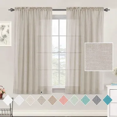 Produktbild von Leinenvorhänge, halbdurchsichtig, Voile-Vorhänge, Faltenbandvorhänge für Wohnzimmer und Schlafzimmer, 2 Stück - Vemera