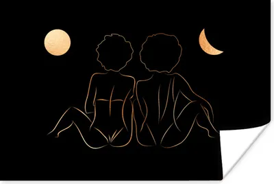 Produktbild von MuchoWow® Poster Frauen - Mond - Gold - Strichzeichnung 60x40 cm - Schlafzimmerdekoration