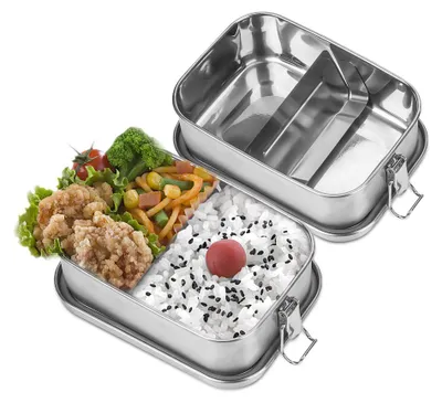 Zdjęcie produktu dla Pojemnik na lunch ze stali nierdzewnej, 1200 ml + 1400 ml, wolny od BPA, wytrzymały i wielokrotnego użytku