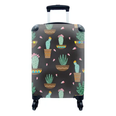 Produktbild von MuchoWow® Koffer Handgepäck Trolley Rollkoffer Kleine Reisekoffer mit 4 Rollen - Kaktus - Muster - Pflanzen - Cabin Size < 55x40x23 cm & 55x40x20 cm - Fotokoffer - Kabinenkoffer - Boardgepäck - Reise-Box - Reisekoffer - Reisegepäck - Koffer mit Bild - Trolley für Kinder