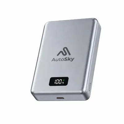 Produktbild von AutoSky Magnetische Powerbank 10000 mAh, MagSafe-kompatibel, kabelloses Laden, USB-C, Digitalanzeige, KI-generiertes Bild