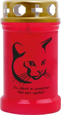 Produktbild von Grabkerze Rot, Brenndauer: 40 Stunden, Motiv: Katze 4