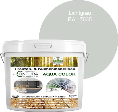 Produktbild von 2 Liter + Anlauger - Contura Küchenmöbellack RAL Möbellack SEIDENMATT SET Möbelfarbe Holzlack Buntlack Küchenlack - RAL 7035 Lichtgrau