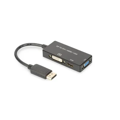Produktbild von DIGITUS DisplayPort 3in1 Adapt/ Konverter - DP-HDMI+DVI+VGA 20cm