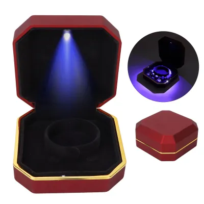 Obrázek produktu pro LED box na náramky, přenosný, elegantní, na šperky, náramky, vitrína, organizér na svatební oznámení, červený