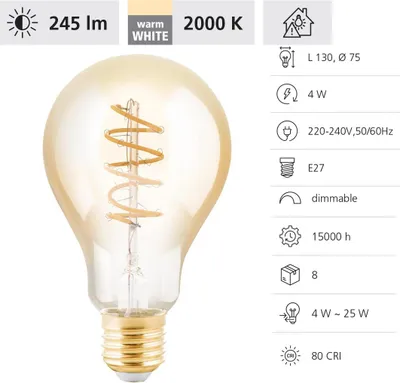 Produktbild von LED Filament Leuchtmittel E27 Decorative Spirale L:13cm Ø:7.5cm dimmbar 2200K
