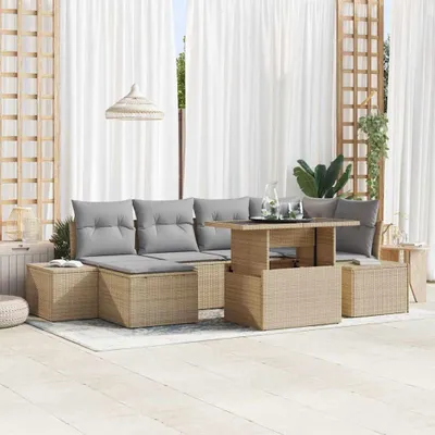 Zdjęcie produktu dla Maison Exclusive - Zestaw mebli ogrodowych, sofa i 6 foteli, kolor beżowy, wykonane z rattanu syntetycznego