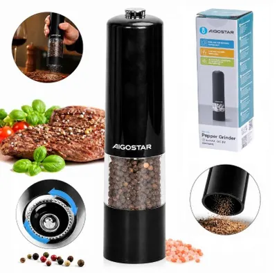 Obrázok produktu pre Elektrický mlynček na bylinky, soľ a korenie – nastavenie jemnosti mletia, LED + batérie