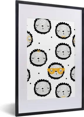 Produktbild von MuchoWow® MuchoWow® Gerahmtes Poster Löwe - Muster - Kind - Jungen - Mädchen - Baby 40x60 cm - Poster mit zchwarzem Bilderrahmen - Poster in Rahmen