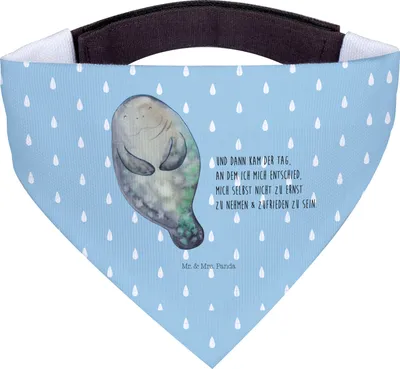 Produktbild von Mr. & Mrs. Panda Hunde-Halstuch Seekuh Happy - Blau Pastell - Geschenk, Tuch, Halstuch Für Hunde, Meer, Bandana, Selbstliebe, Freundin, Achtsamkeit, Zufrieden, Neustart