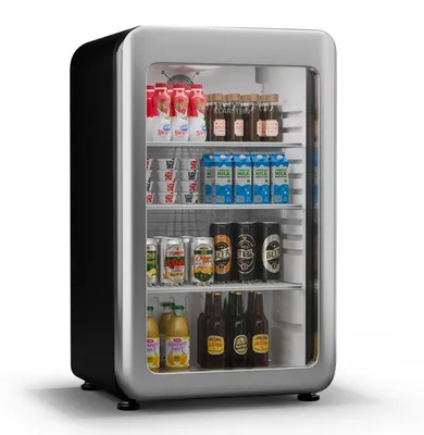 Produktbild von Klarstein Audrey Evo Getränkekühlschrank Mit Glastür - 93L Mini-Kühlschrank, Retro-Design, Doppelt Verglaste Tür, LED-Beleuchtung, 0-10 °C, , Silber