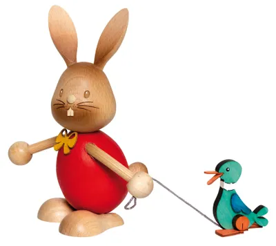 Produktbild von Drechslerei Kuhnert - Dekofigur aus Holz - Hase Stupsi mit Ente - ca. 12cm