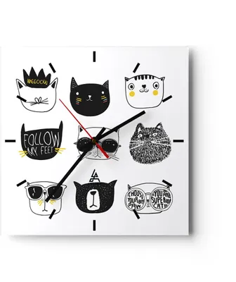 Produktbild von Wanduhr - Quadrat - Glasuhr - Katze Haustier Tiere Illustration - 30x30cm - Schleichendes Uhrwerk - Lautlos - zum Aufhängen bereit - Dekoration Modern - Wanddekoration aus Glas - C3AC30x30-2847