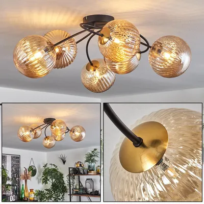 Produktbild von Isorella Deckenlampe aus Metall/Glas in Schwarz/Goldfarben/Bernsteinfarben