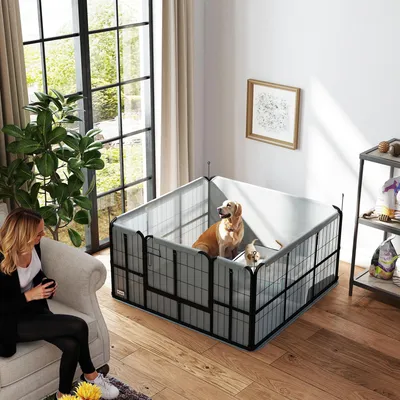 Produktbild von Sweiko Wurfkiste für Welpen mit Unterlage, winddichtem Oxford-Gewebe, für mittelgroße große Hunde, 122x122x60 cm Schwarz
